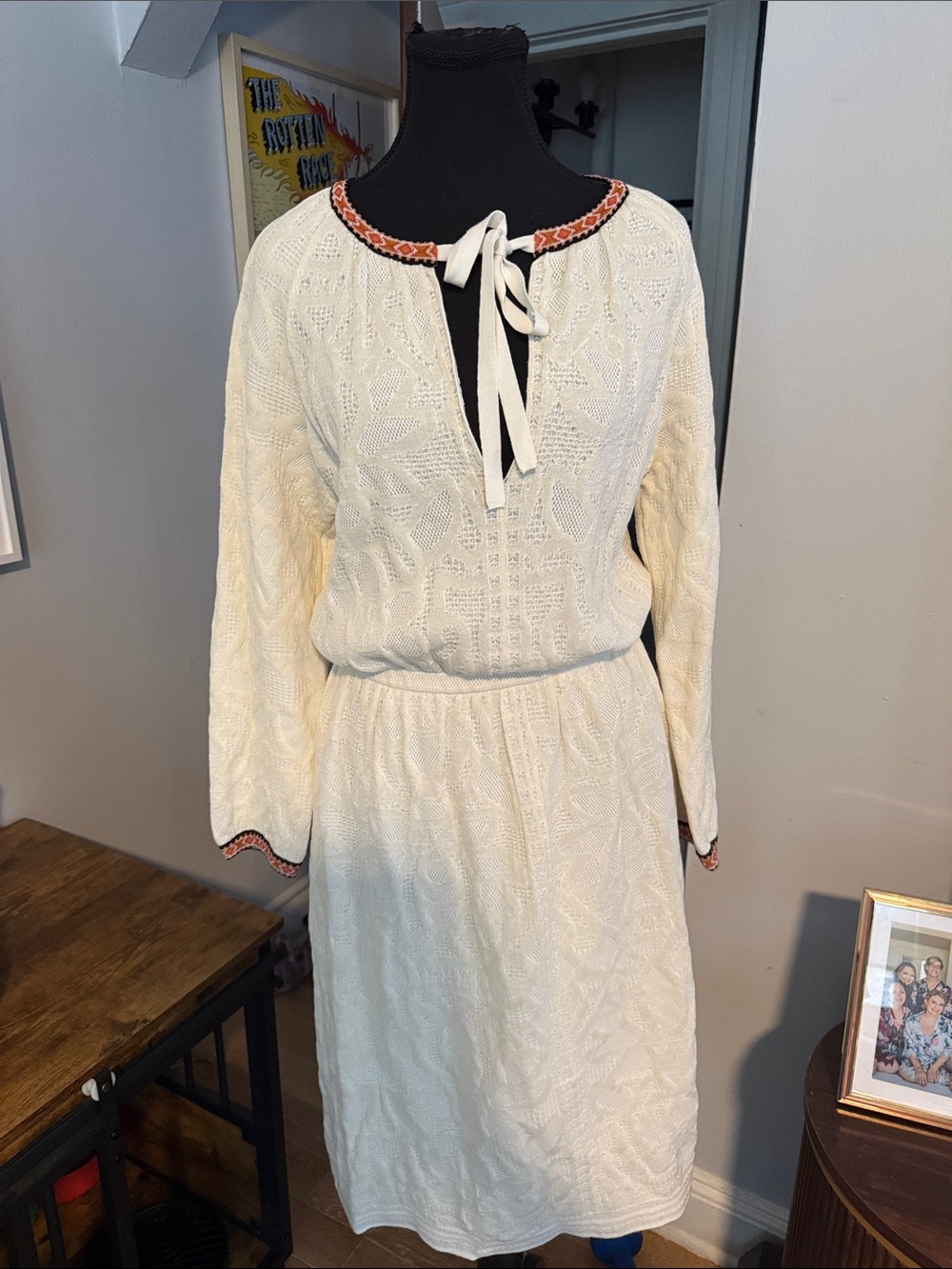 Vintage Missoni Tie-Neck Knit Dress with Embroidered Trim